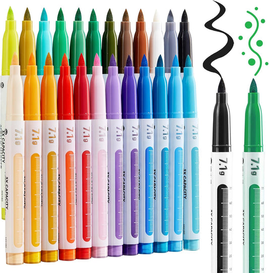 Mooking Paint Markers, 7.1G Capacity Acrylic Paint Markers with Automatic Ink Control and Bullet Tip, 24 Colors Water-Based No-Bleed Paint Pens for Arts & Crafts, Kids Activity, School Classroom