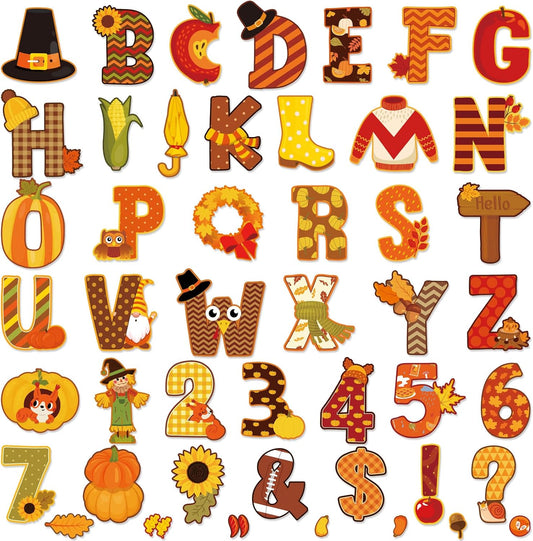 Faccito 176 Pcs Fall Bulletin Board Decorations Letters Numbers Alphabet Autumn Paper Cutouts Punctuation Symbols Combo Set Thanksgiving Classroom Decorations for School Chalkboard Party Teacher