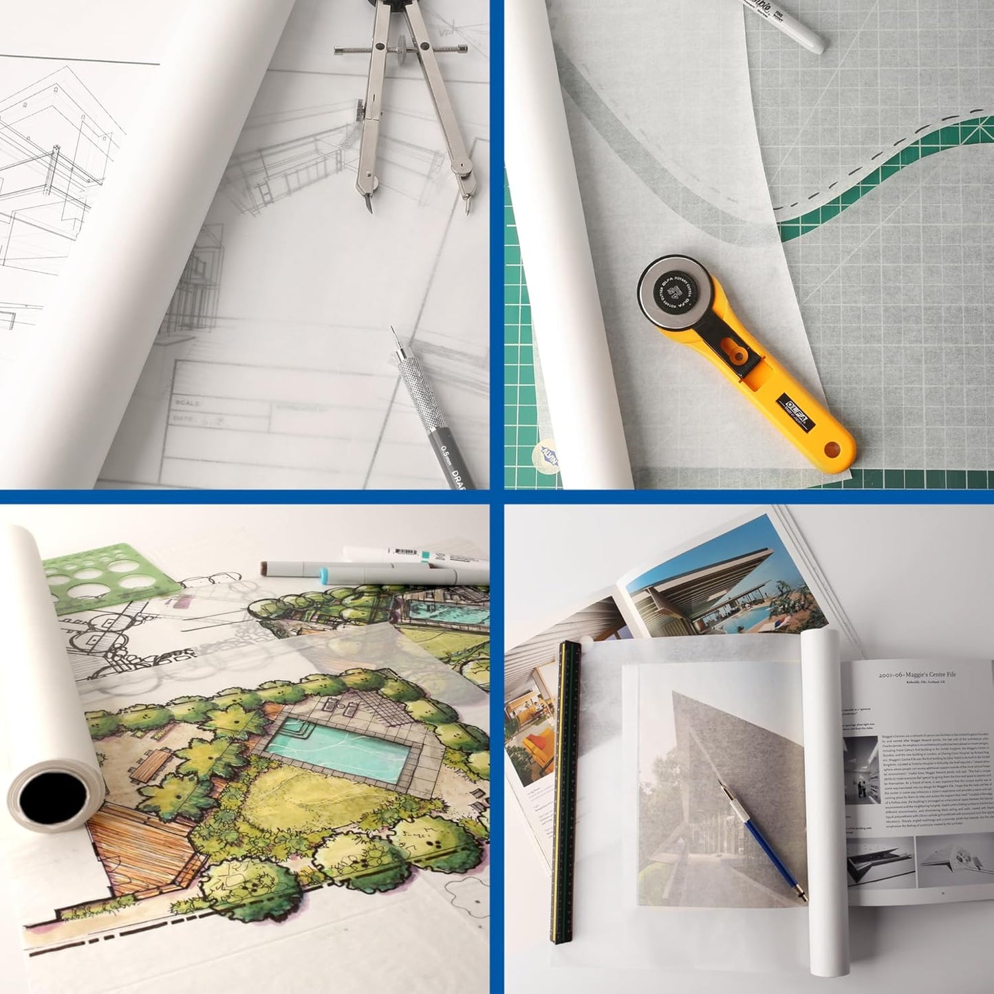 ALVIN 55W-I Lightweight Tracing Paper Roll, White, Suitable with Ink, Charcoal, Felt Tip Pen, for Sketching or Detailing - 18 Inches, 50 Yards, 1-inch Core