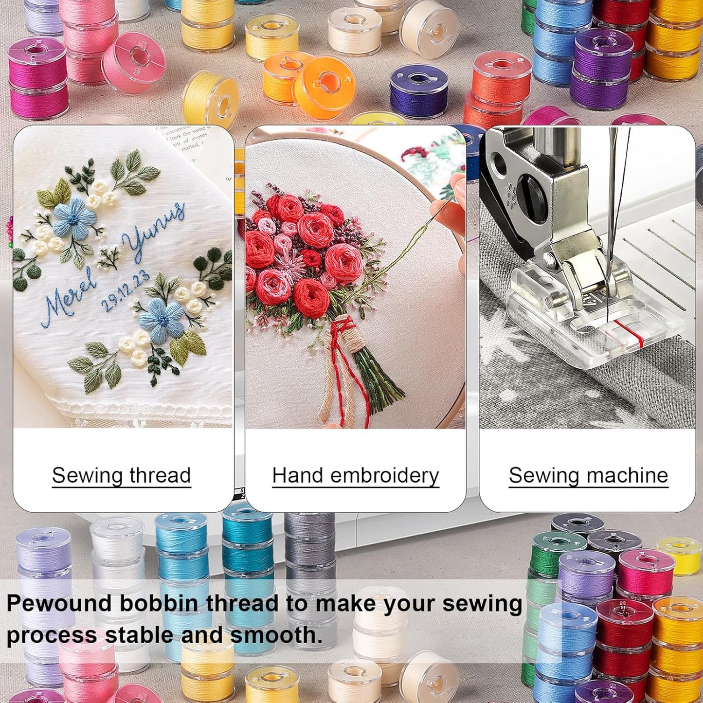 103 Pcs 36 Color Sewing Machine Thread & Prewound Bobbins Size A, 700 Yard Thread for Sewing Machine, Sewing Threads for Sewing Machine Hand DIY Beginners, Stitching, Home