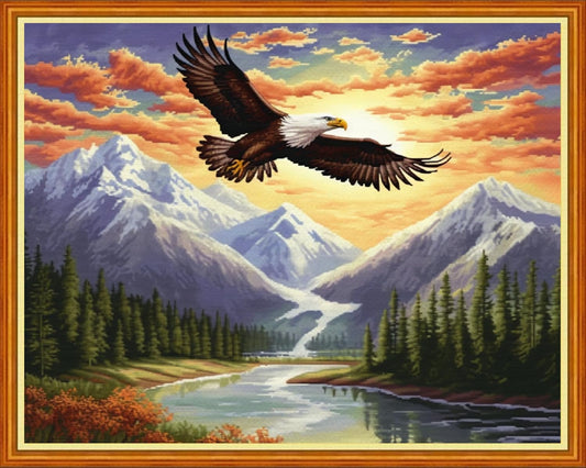 Dooxvey Cross Stitch Kits for Adults Beginners,Full Range of Cross-Stitch Stamped Kits Needlepoint Kits for Beginners Embroidery Kits 11CT Cross Stitch Patterns-Sunrise Eagle 16x20 inch