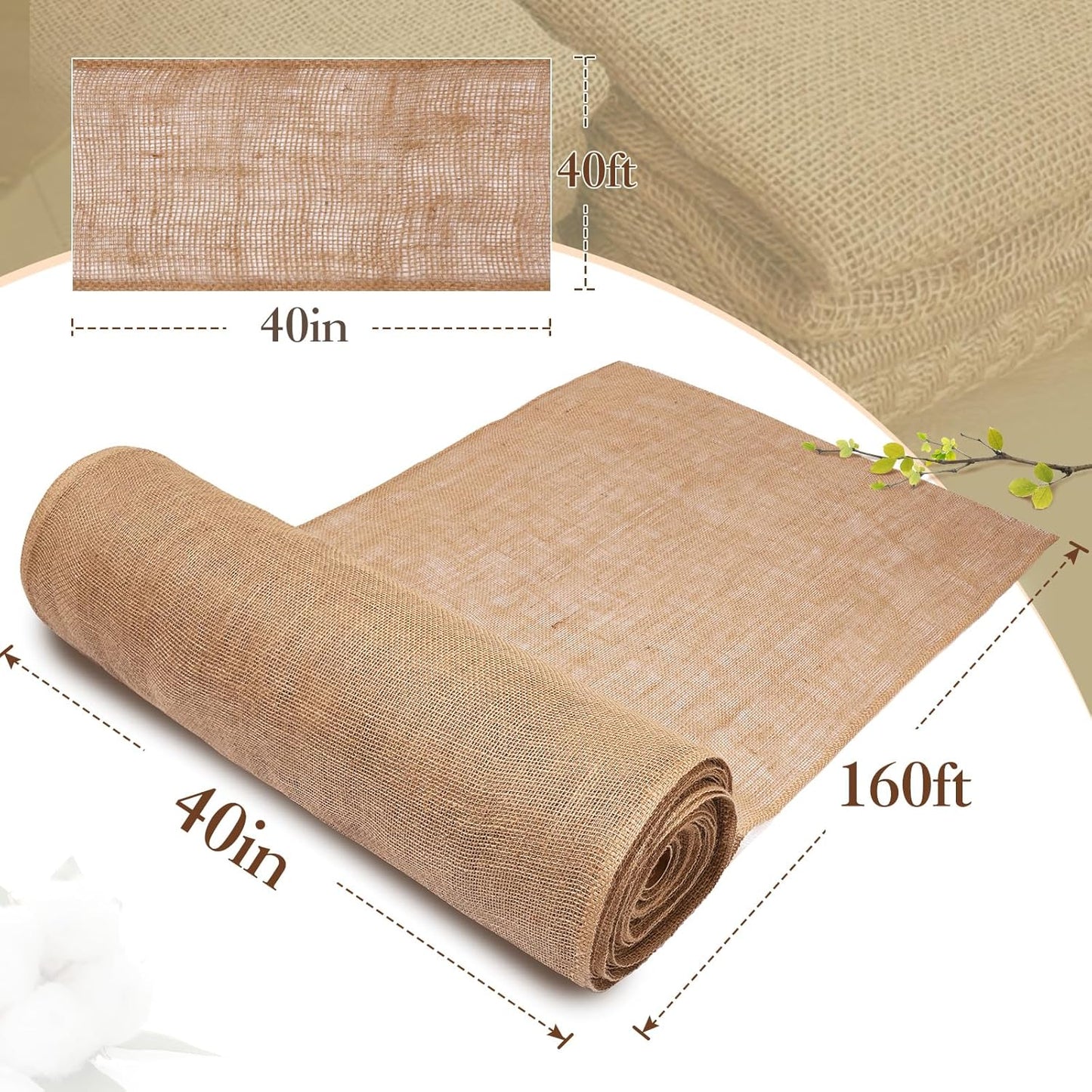 40" x160 Feet Premium Natural Burlap Fabric Roll – Multipurpose for Gardening, Weddings, Crafts & Holiday Decor – Wedding Aisle Runner, Halloween/Christmas Burlap, Weed Barrier & More