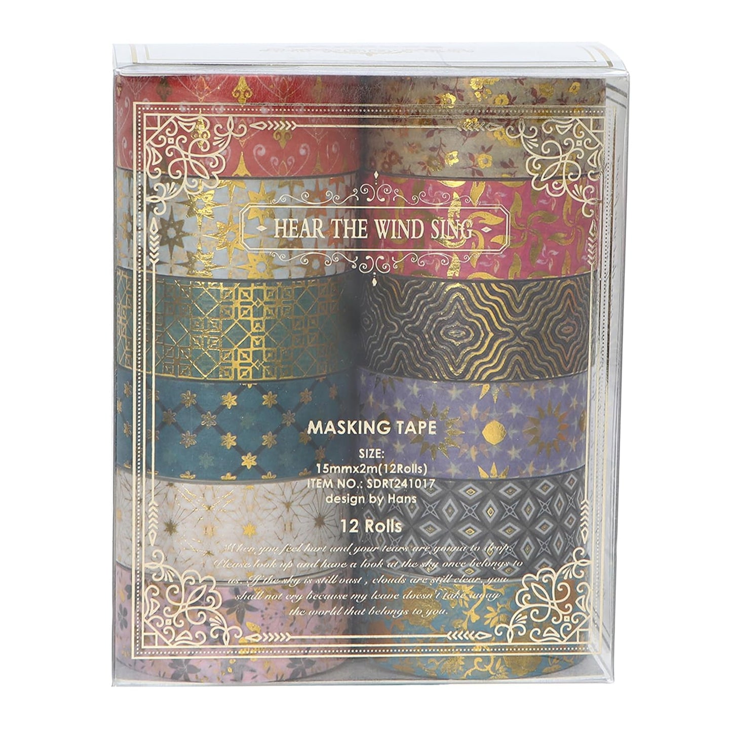 12 Rolls Charming Washi Tape Set Gold Silver Foil Detailing Arts Adhesive Tapes Basic Patterns Decorative Masking Tape Sets for Craft, Kids, Scrapbook, DIY, Gift Wrapping (Golden Galaxy)