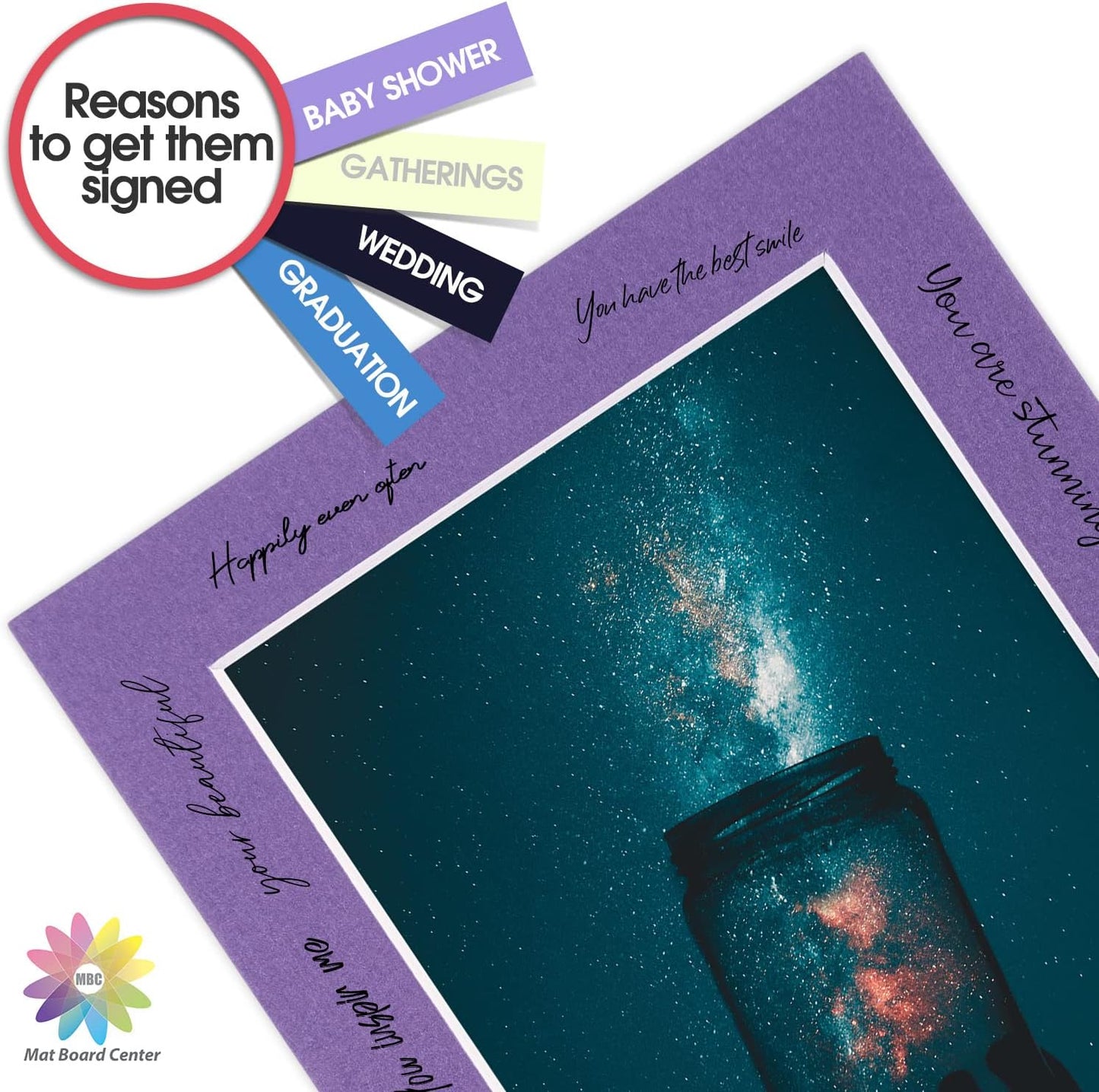 Mat Board Center, Pack of 10, 5x7 for 4x6 Color Mats - Bevel Cut, Acid Free, 4-ply Thickness, White Core - for Pictures, Photos, Framing, African Violet Color