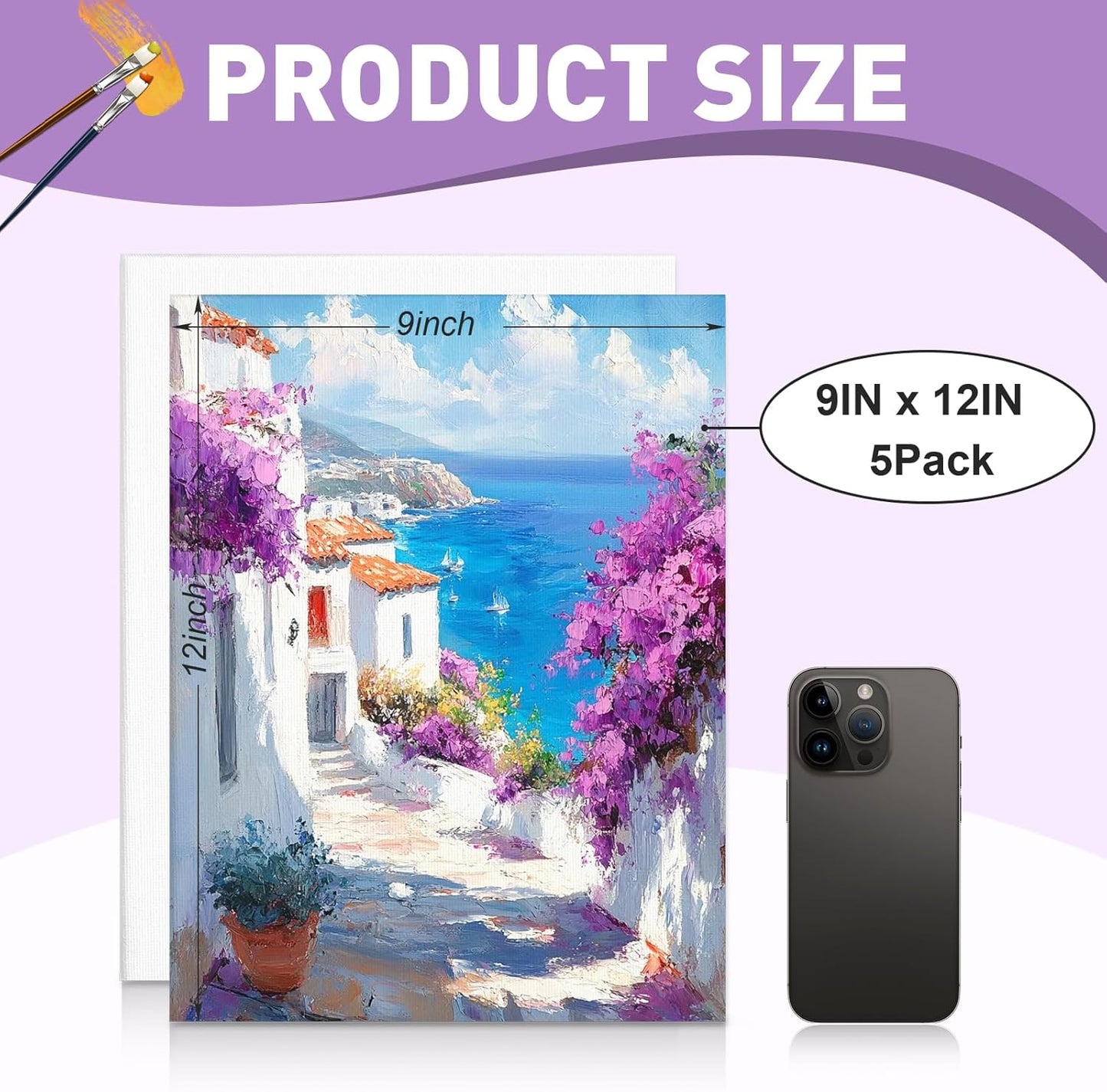 ESRICH Canvas Boards for Painting, 5 Pack 9x12 Canvases for Painting Cotton Primed Acid Free Blank Canvas Panels for Oil Paint, Watercolor, Acrylic Paint, Gouache and Tempera.