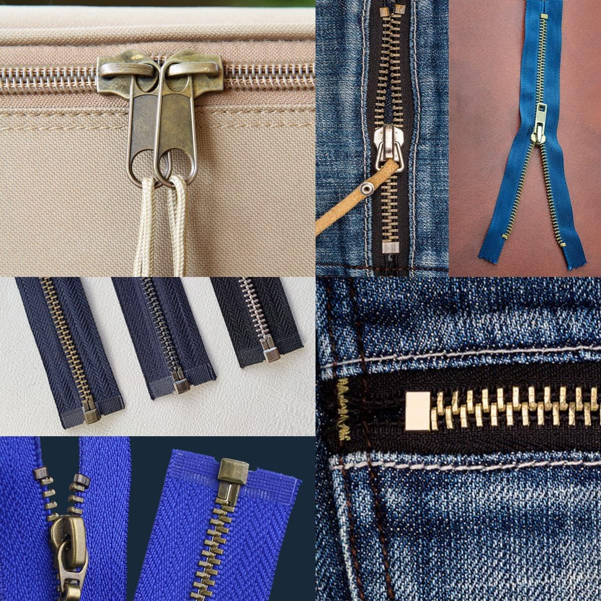 48-Piece Metal Zipper Repair Accessories Set - DIY Sewing Kit with Slider, Retainer, Box Insert, Pin, Top & Bottom Stoppers (Bronze)