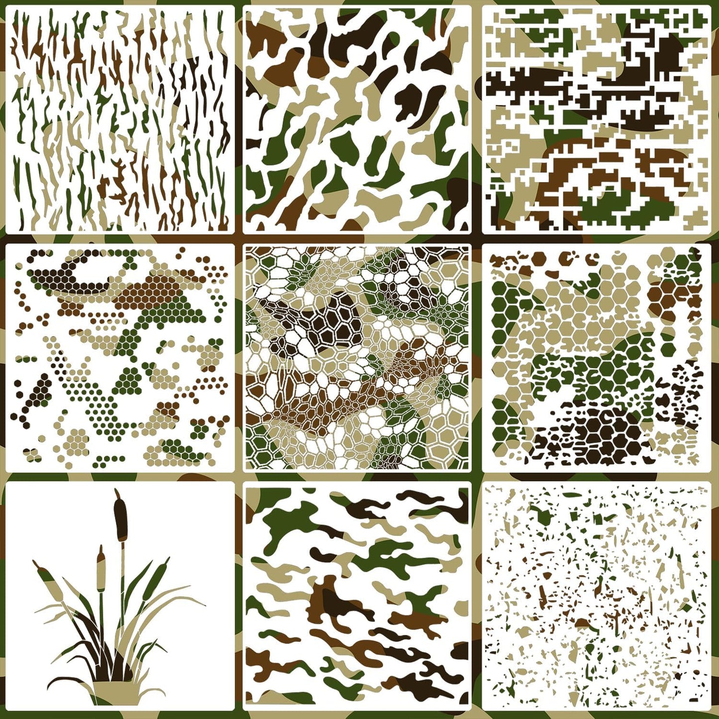 Camo Paint Stencils 12inch Camouflage Stencils Reusable Camo Stencil for Spray Paint Wood Canvas Paper Fabric Floor Wall Tile