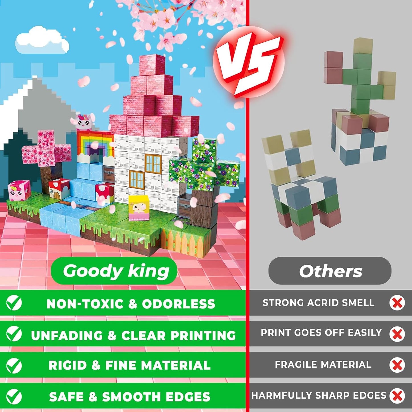 Goody King Magnetic Blocks|100PCS Magnetic Building Cubes,Unicorn Magnet Cubes for Kids Age 3 4 5 6 7 8 9 10, STEM Montessori Stacking Toy, Sensory Tiles Building Christmas