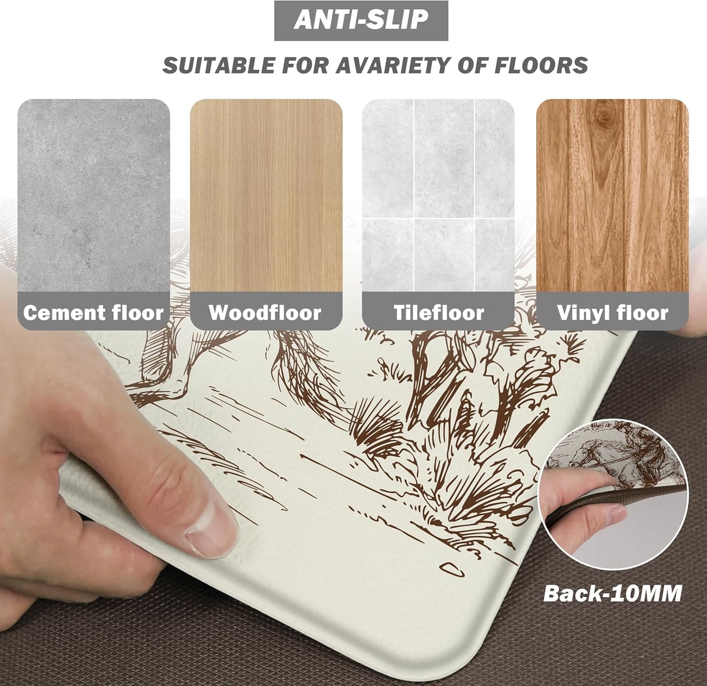 Western Kitchen Mat Rugs Set of 2 Aztec Anti Fatigue Non-Slip Kitchen mats for Floor Western Country Cactus Theme PVC Comfort Mat Floor Rugs Decor Office Front Door Sink 17.3x28+17.3X 47 inches