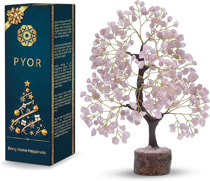PYOR Rose Quartz Money Tree, Crystal Gifts, Rose Quartz Crystals, Fengshui Money Tree, House Warming Gifts New Home, Pink Office Supplies, Healing Crystals, Pink Room Decor for Women, Spiritual Decor