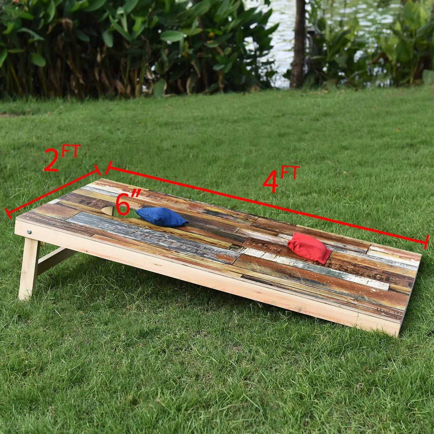 Solid Wood Vintage Cornhole Game Set, Two 4'x2'Cornhole Boards, 8 Cornhole Bags for Indoor and Outdoor Toss Games Competitions, Tournaments