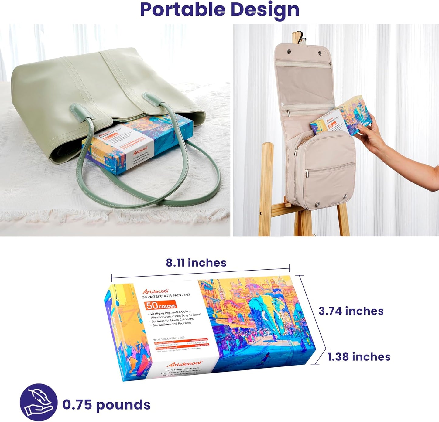 Watercolor Paint Set, 50 Colors, 4 Brushes, 3 Swatch Cards, Palette, Acrylic Marker Pen, and Accessories Included, All in One Portable Travel Watercolor Kit, Art Supplies Gift for Kids, Adults, Artists, and Hobbyists