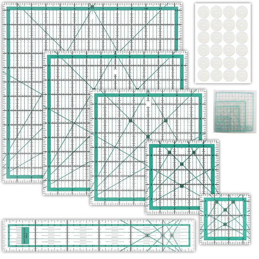 6 Pcs Quilting Rulers and Templates, Quilt Ruler, Acrylic Square Ruler, with Silicone Non-Slip Mat and Storage Bag (3.5"x3.5", 5"x5", 8"x8", 10"x10", 12.5"x12.5", 2"x12")