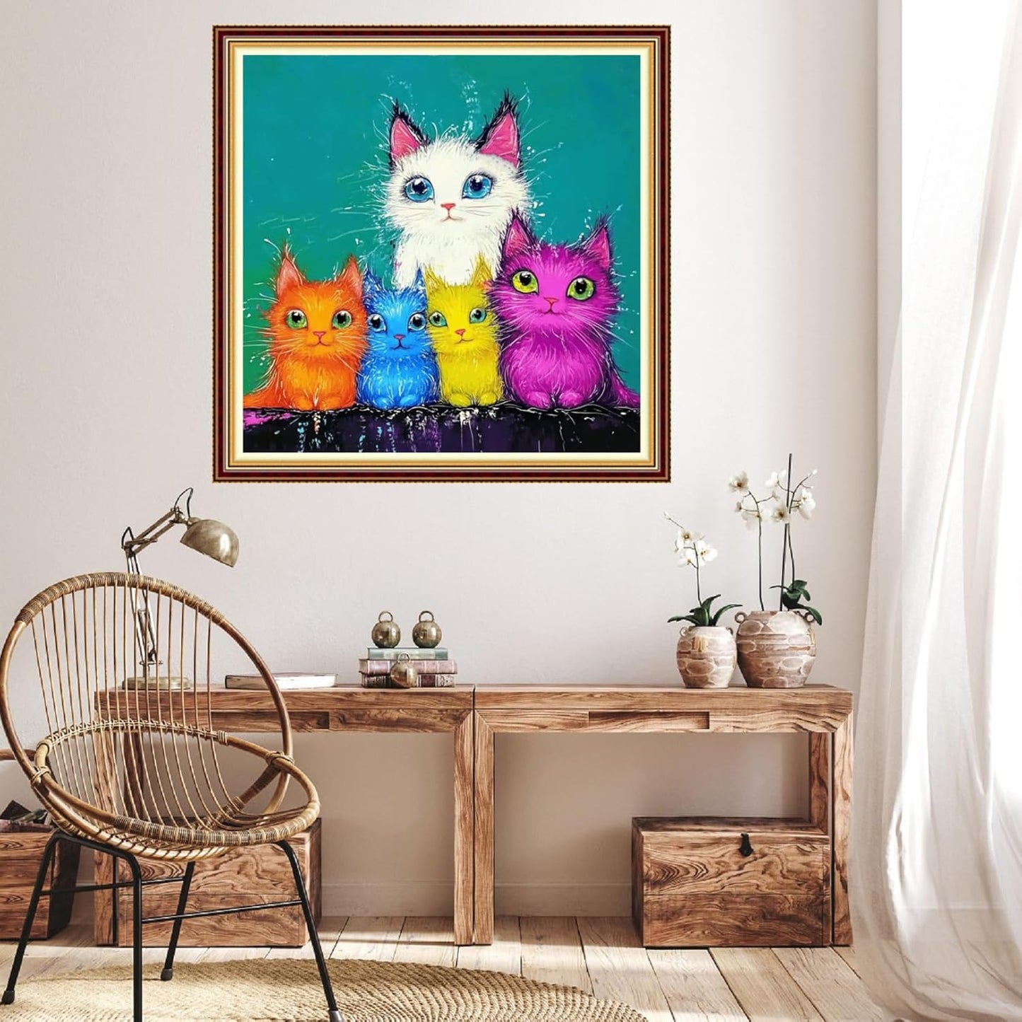 Hopeart Stamped Cross Stitch Kits for Beginner Embroidery Kits for Beginners Adults DIY 11CT Cross Stitch Patterns Needlepoint Kits Crossstitching Kits-A Family of Colorful Cats 18x18 inch