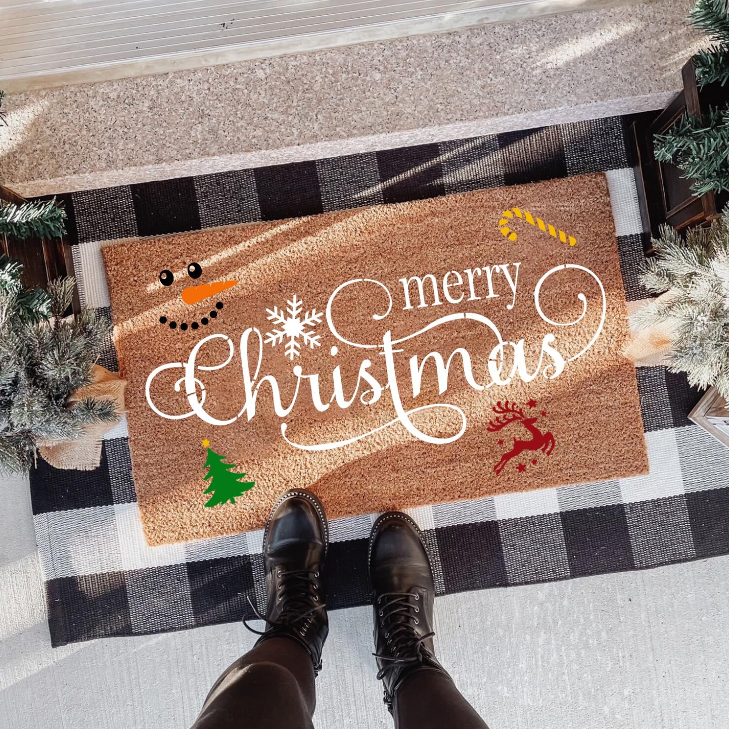 Christmas Stencils for Door Mats 23.6” Christmas Doormat Stencils for Crafts Reusable Holiday Stencil for Doormats Wood Fabrics Decor