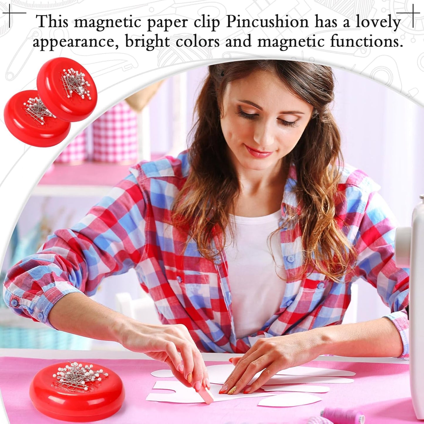 Waydress 2 Pieces Magnetic Pin Holder Sewing Pincushion Round Paper Clip Holder Magnetic Cushion Sewing Pin Push Hairclip Storage Case Needle Cushion for Sewing DIY Project(Red)