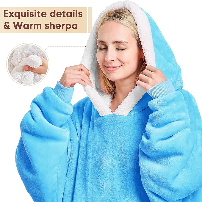yescool Wearable Blanket Hoodie, Flannel Sherpa Fleece Blanket Sweatshirt for Adults Women Men,One Size Fits All