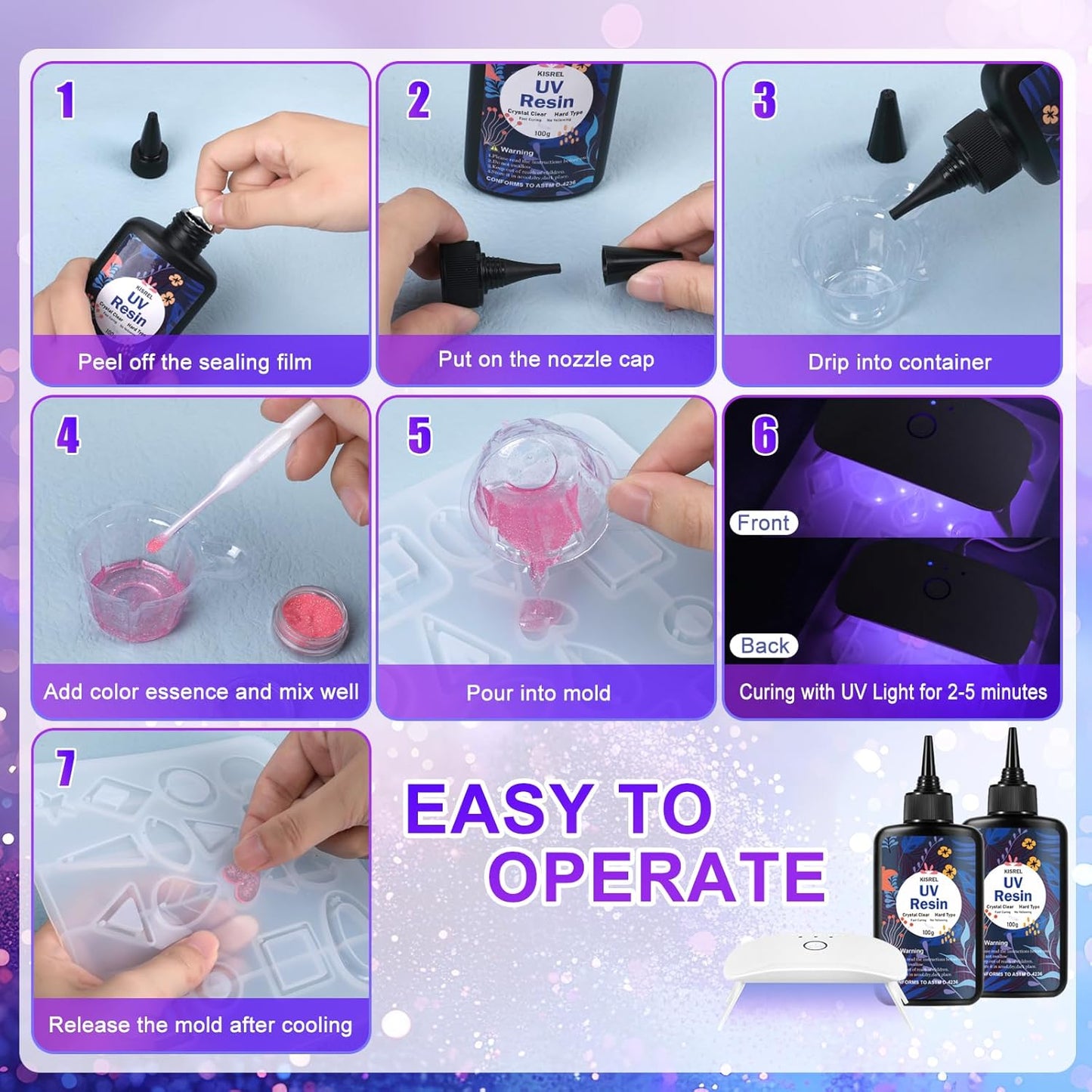 UV Resin with Light - 400g Hard Type Crystal Clear Ultraviolet Curing UV Resin Kit, 8 Lamp Beads UV Light(Non-Battery), UV Resin with Light for Craft Jewelry Making