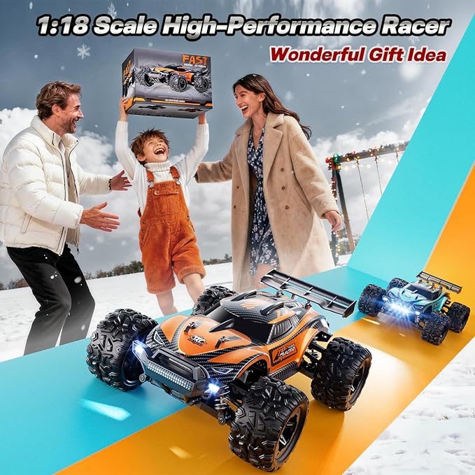 1:18 Fast RC Cars for Adults - 38+ KPH Off Road Remote Control Car - High Speed RC Monster Truck 4x4 All Terrain