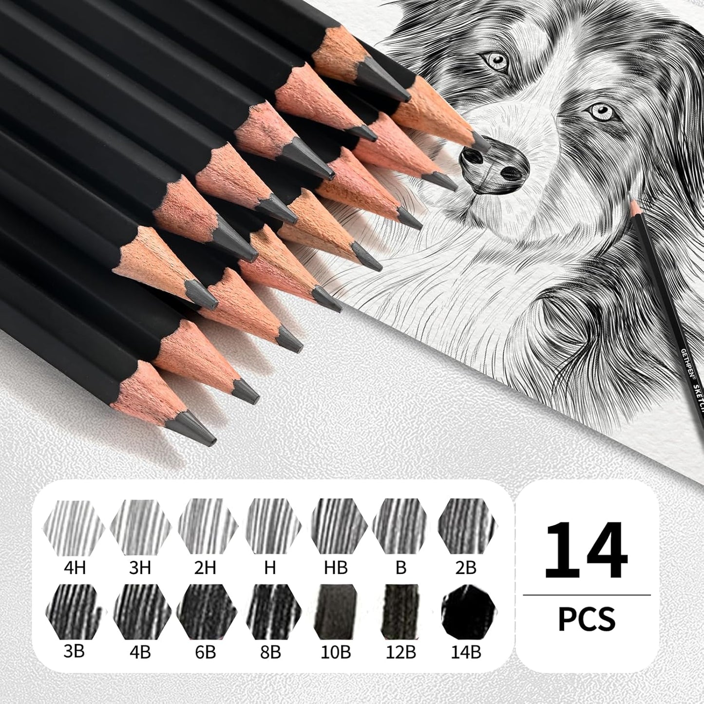 Professional Drawing Sketching Pencil Set - 14 Pieces Graphite Pencils(14B - 4H), Ideal for Drawing Art, Sketching, Shading, Artist Pencils for Beginners & Pro Artists
