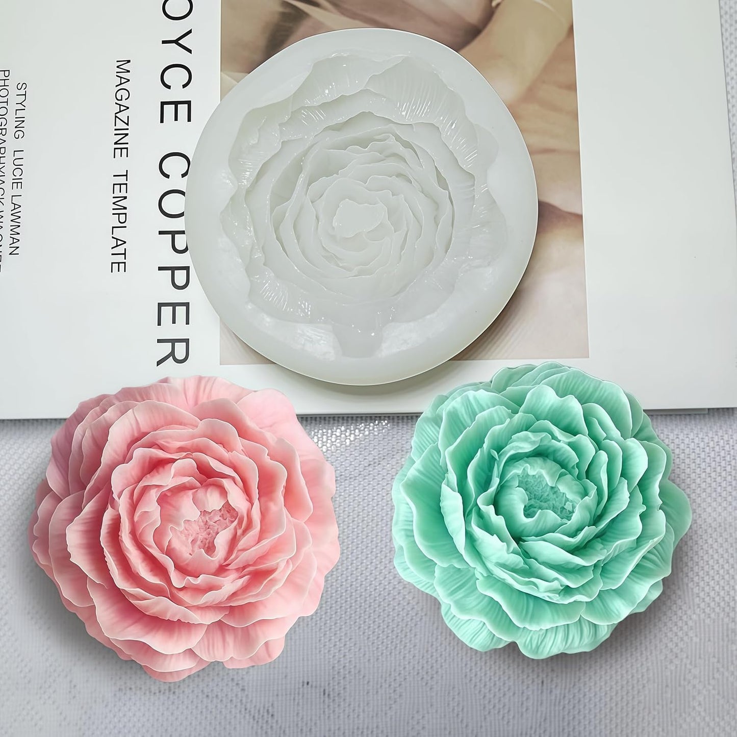 2PCS Peony Rose Flower Candle Silicone Mold Resin Soap Clay Chocolate Jelly Handmade Candle