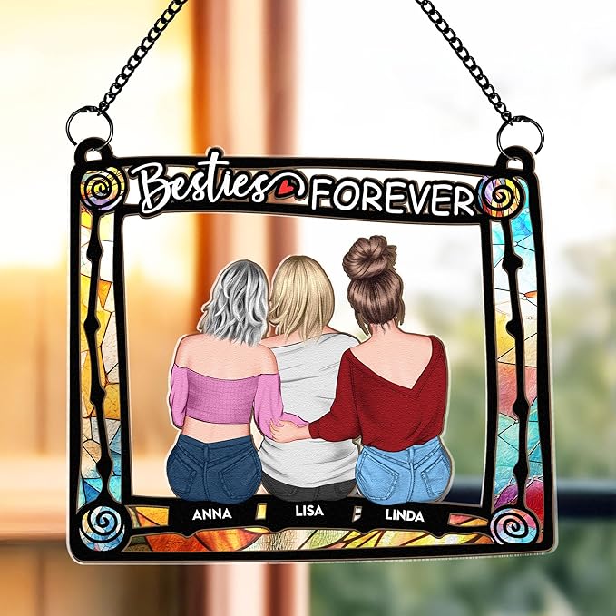 Macorner Personalized Window Hanging Suncatcher - Besties Are Forever - Gift for Women, Birthday, Friendship - Best Friend BFF A7-3 Girls