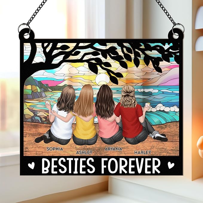 Macorner Personalized Window Hanging Suncatcher Ornament - Friendship Gifts for Women, Bestie Birthday Gifts - Tree Version