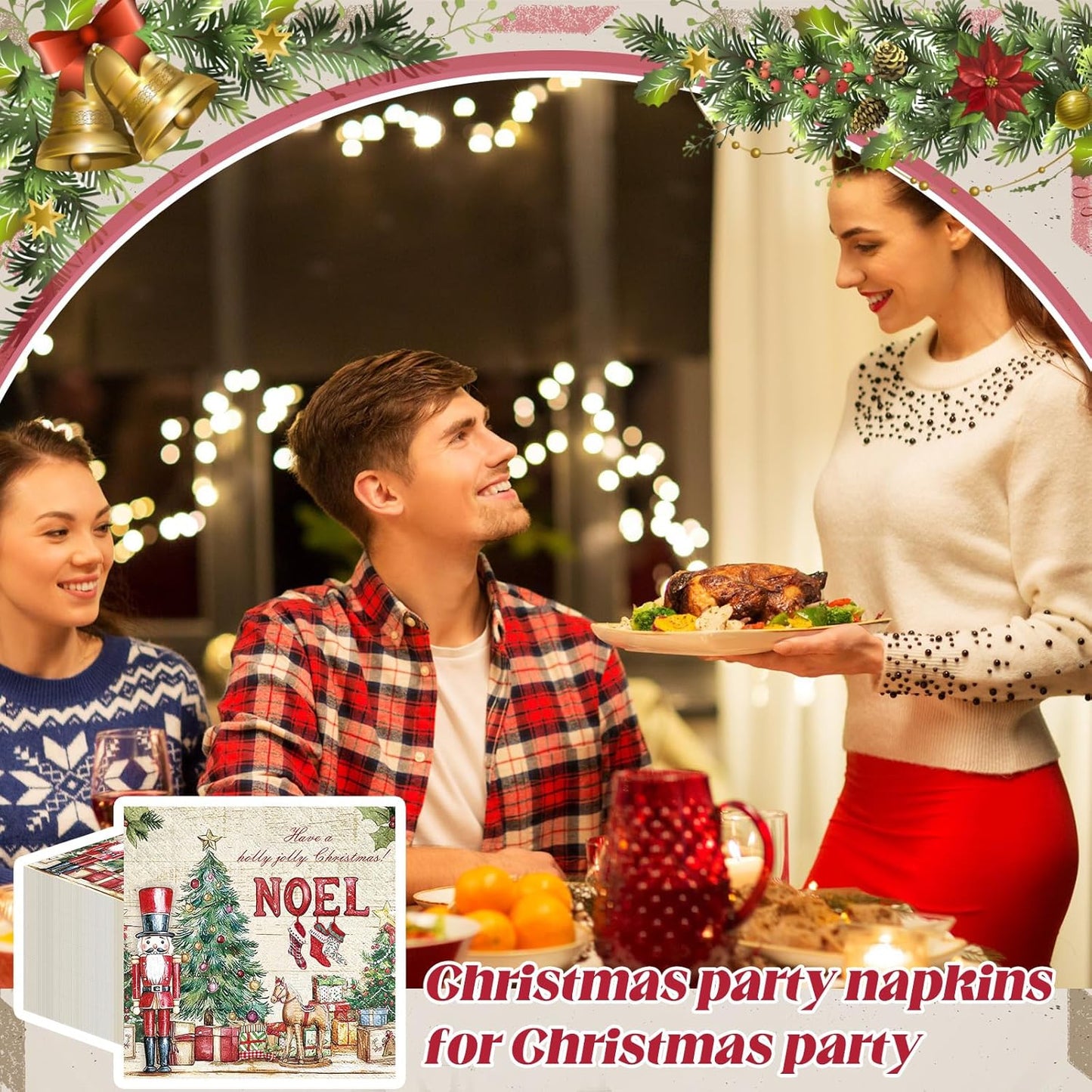 Janlaugh 200 Pcs Christmas Cocktail Napkins Disposable Nutcracker Paper Napkins Decoupage 2 Ply Vintage Santa Beverage Dinner Towels for Xmas Party Favor Supplies
