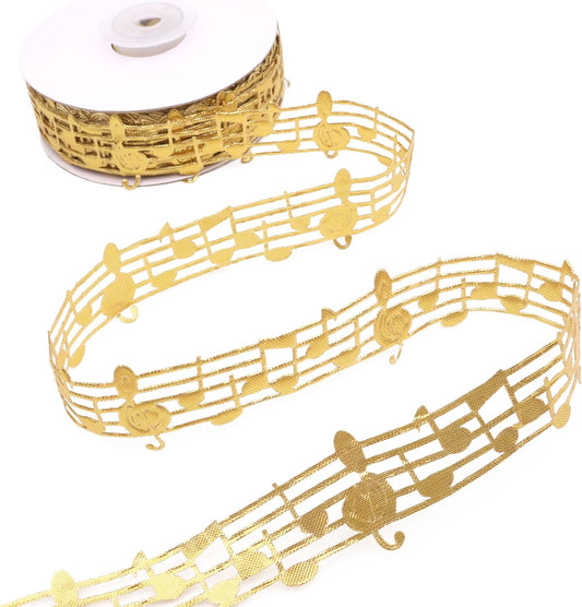 Golden Music Note Ribbon Grosgrain Ribbon Notation Craft Music Accessories Trim for Homecoming Mum Supplies Christmas (20 Yards/Roll)