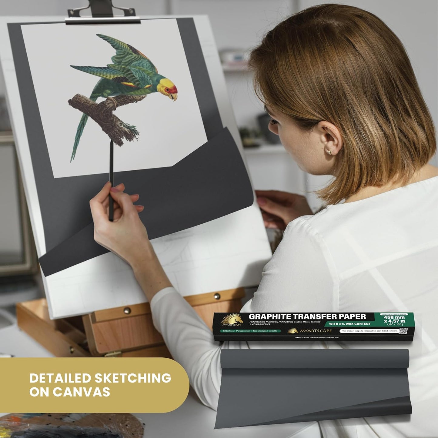 MyArtscape Graphite Transfer Paper Roll - Black Waxed Carbon Paper 18" x 15ft Transfer Paper Roll, Graphite Paper