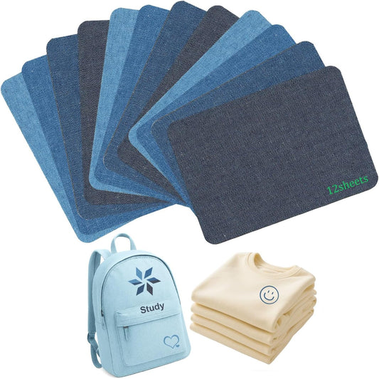 Iron-On Fabric Patches for Clothing, 12 Sheets 3" by 4-1/4", Durable Washable Iron On or Sew On Repair Patches for Jeans, Denim Jackets, Pants, Shirts, Bags, Backpacks, DIY Crafts
