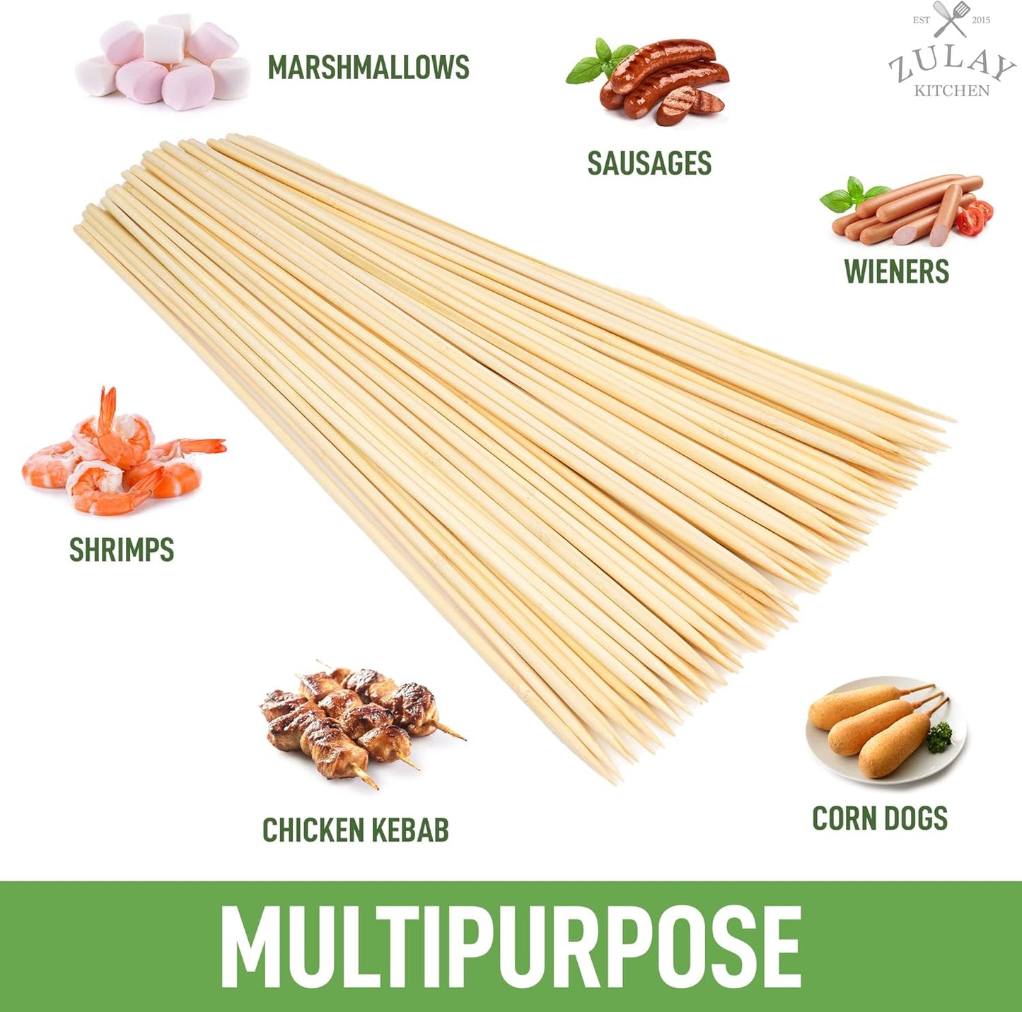 Zulay Kitchen Authentic Bamboo Marshmallow Smores Sticks - 40 Extra Long 30" Roasting Skewers - 5mm Heavy-Duty Bamboo - Ideal for Grilling & Camping