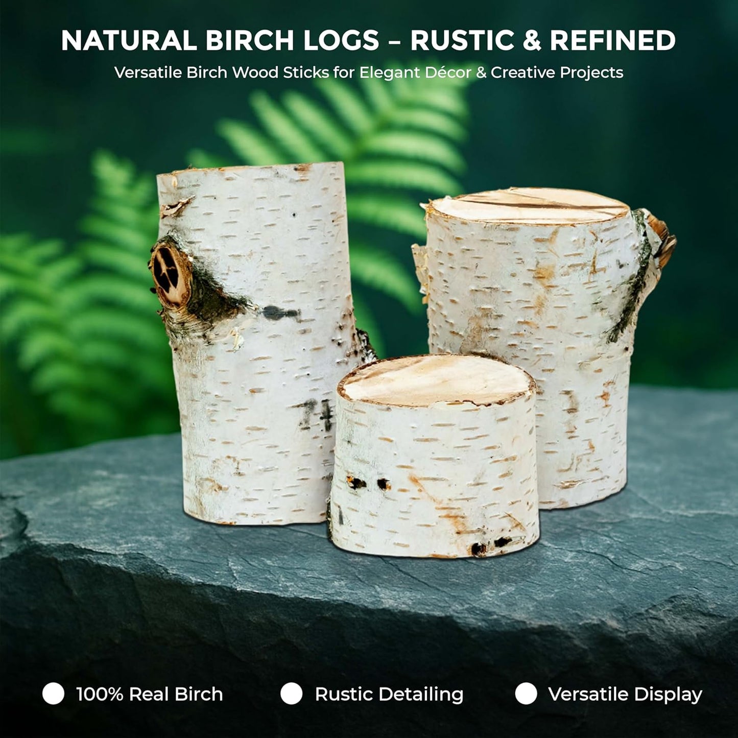 17 Inch Natural Birch Logs - Decorative Dried Birch Wood Logs for Fireplace, Wedding Centerpieces - Unfinished Wood DIY Crafts, & Home Décor - Birch Log Bundle for Indoor Display (8 PCS) (1"-2.5" DIA)