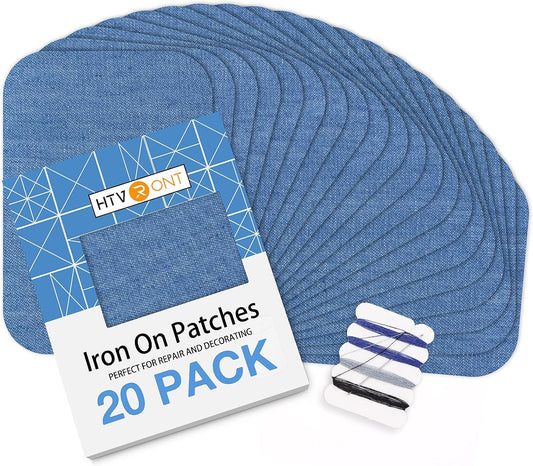 HTVRONT Iron on Patches for Clothing Repair, Cotton Patches Iron on, Blue Repair Decorating Kit 20 Pieces Iron on Patch Size 3" by 4-1/4" (7.5 cm x 11 cm)