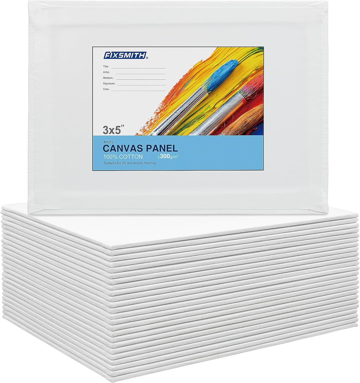 FIXSMITH Canvas Boards for Painting 3x5 Inch, Super Value 24 Pack Mini Canvases, White Blank Canvas Panels, 100% Cotton Primed, Painting Art Supplies