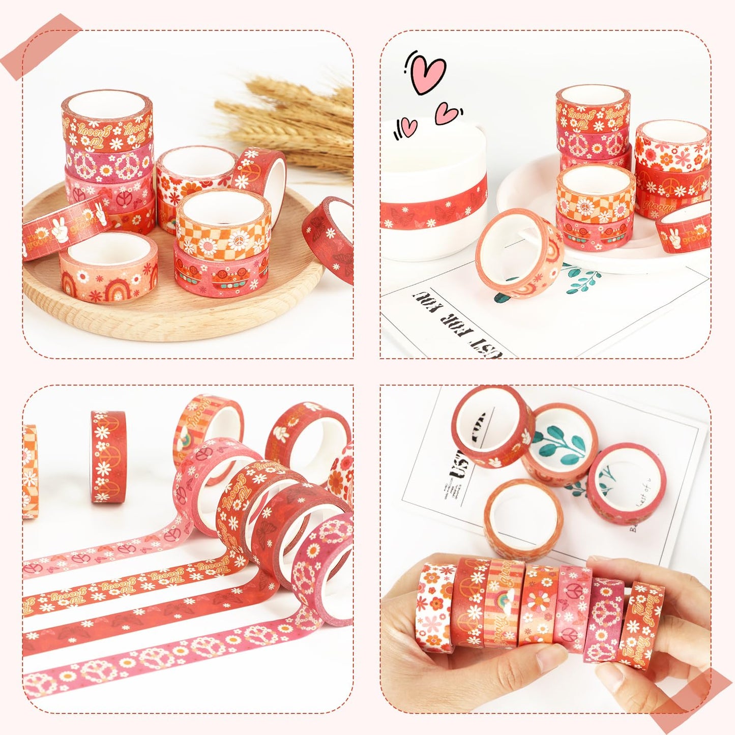 12 Rolls Washi Tape Set, Retro Boho Flower Butterfly Masking Tapes, Doodle Hand-Drawn Decorative Adhesive Tapes for Painters, Planners, Scrapbook, school Supplies, DIY Art Crafts, Gift Wrapping 16.4Ft