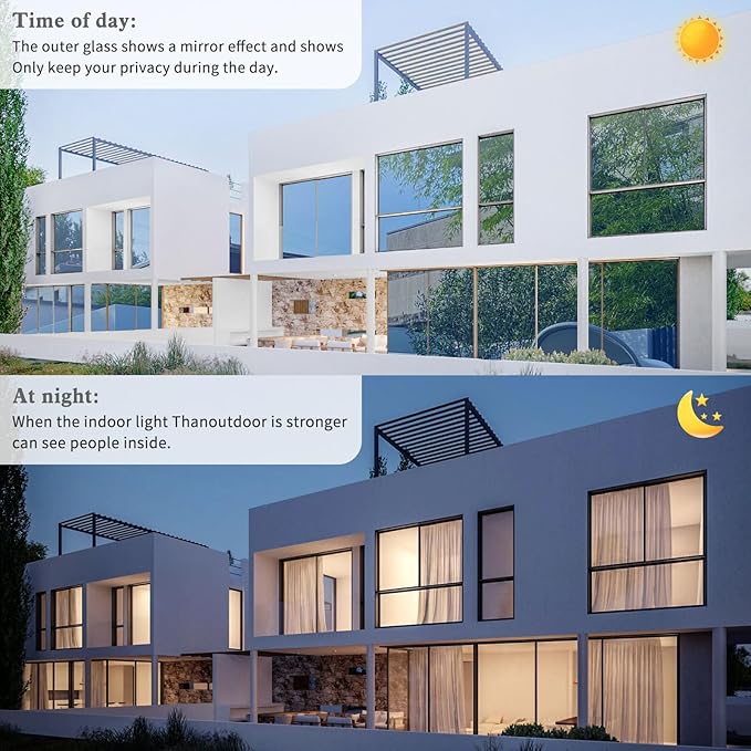 Window Privacy Film One Way Daytime Mirror Tint Treatments UV Heat Control Vinyl Stickers Sun Block Glass Paper Door Covering Reflective (Blue Silver, 41.3 Inch x 7.8 Feet)