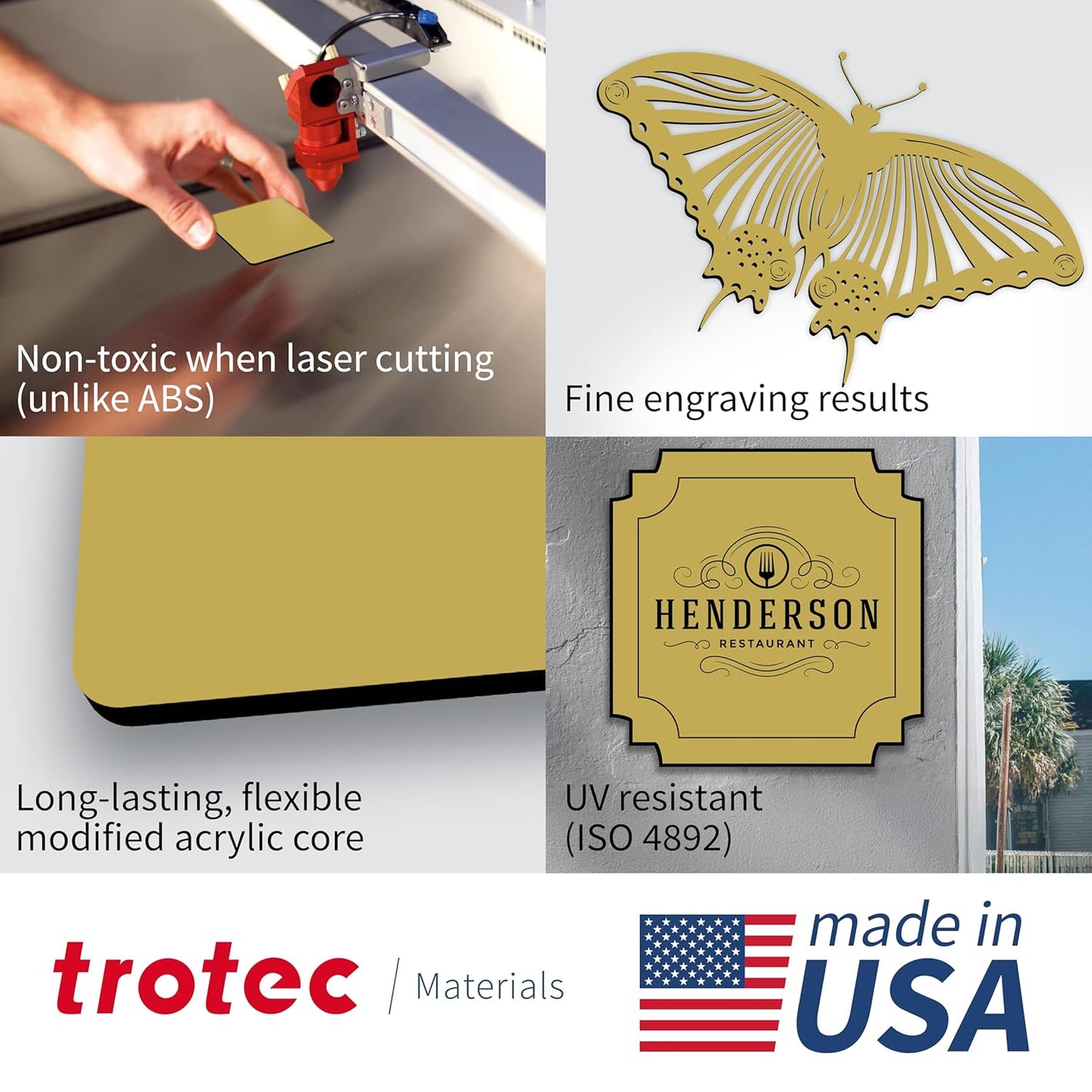 Trotec TroLase Lights | 24"x12"x1/250"(0.1mm thick) | Adhesive-Backed Flexible Laser Engraving Sheet/Film for Decal & Label | Double Color Plastic Sheet for Engraving | Smooth Gold/Black | 10pcs
