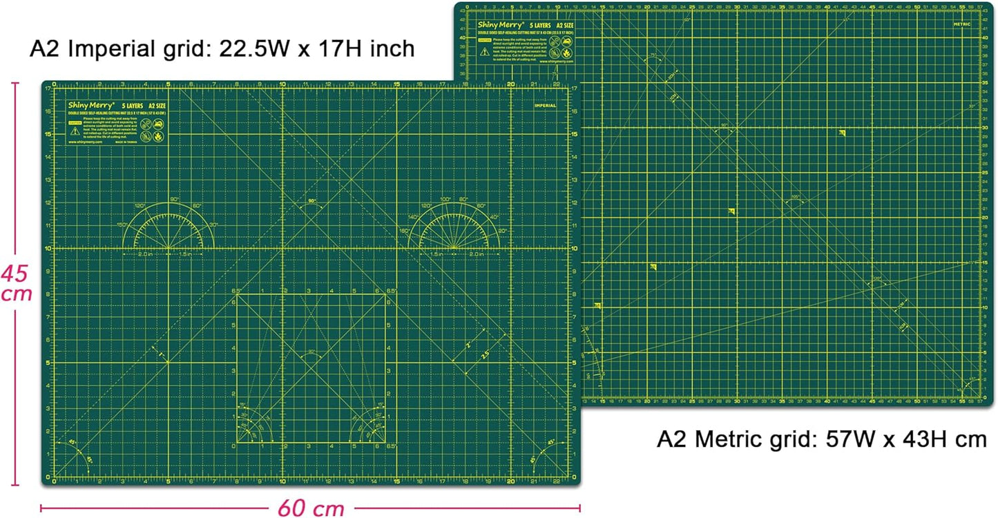 Self Healing Cutting Mat A2 18"x24" – Double Sided 5-Ply Craft Mat for Sewing, Quilting, Fabric, Scrapbooking – Green/Green