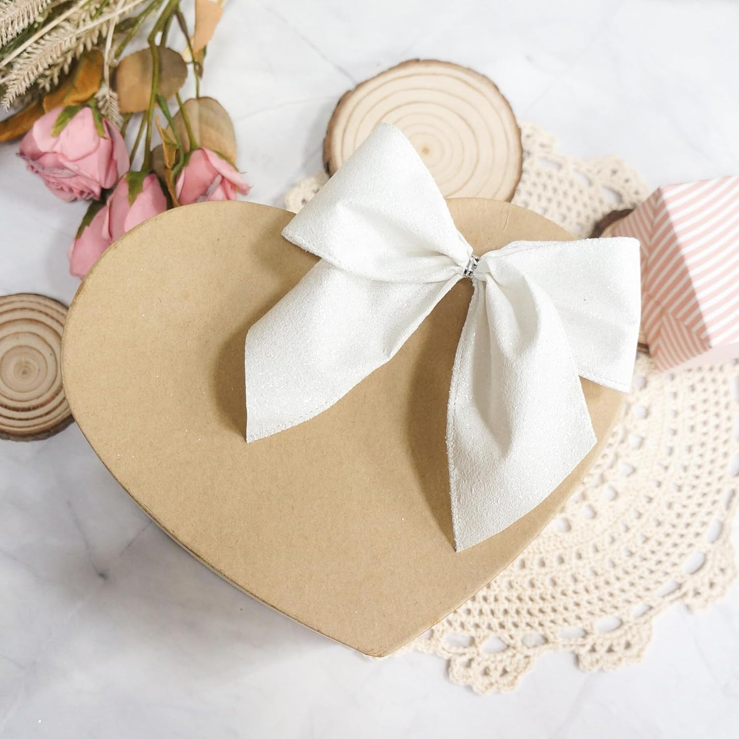 CT CRAFT LLC Glitter Wired Ribbon 2.5" x 20 Yards White for Christmas Home Decor Bow Gift Wrapping DIY Crafts Wreath