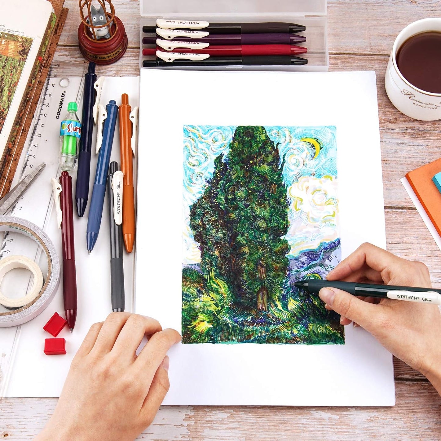 WRITECH Retractable Gel Pens Quick Dry Ink Pens Fine Point 0.5mm 10 Assorted Unique Vintage Colors For Journaling Drawing Doodling and Notetaking (Vintage 1)