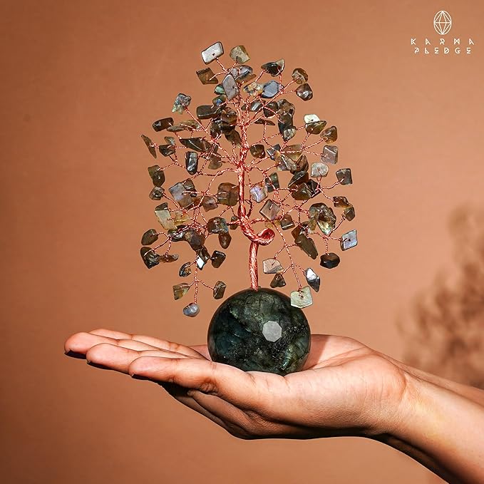Crystal Tree of Life Home and Office Decor Gifts for Women, Labradorite Chakra Healing Stones Feng Shui Bonsai Tree for Positive Energy, Money, Good Luck, Christmas Decor, Birthday Gifts for Mom