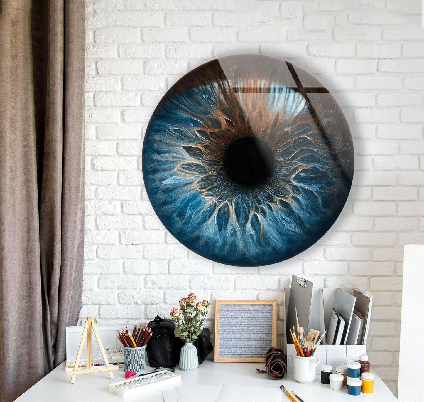 My Photostation.com 10''(25cm) Diameter Eye Round Blue Glass Wall Art Tempered Glass Printing Wall Decor Large Wall Art Wall Hangings