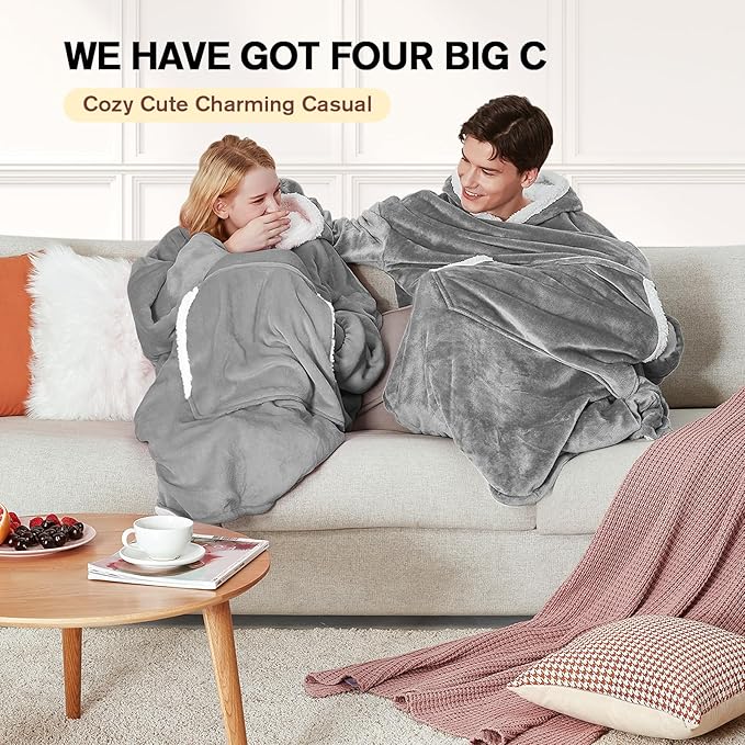 yescool Wearable Blanket Hoodie, Flannel Sherpa Fleece Blanket Sweatshirt for Adults Women Men,One Size Fits All