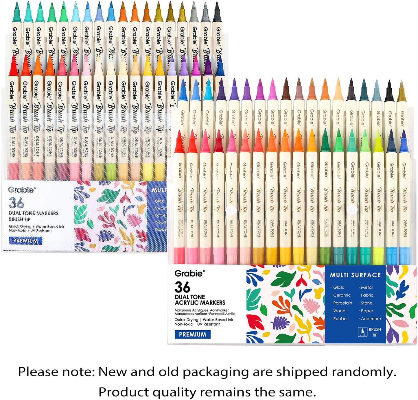 Grabie 72 Colors Acrylic Paint Markers, Soft Brush Tip Acrylic Markers Set, Paint Pens for Wood, Fabric, Canvas, Glass, Stone, Canvas, Rock Painting and DIY Crafts Art Supplies, Set of 36