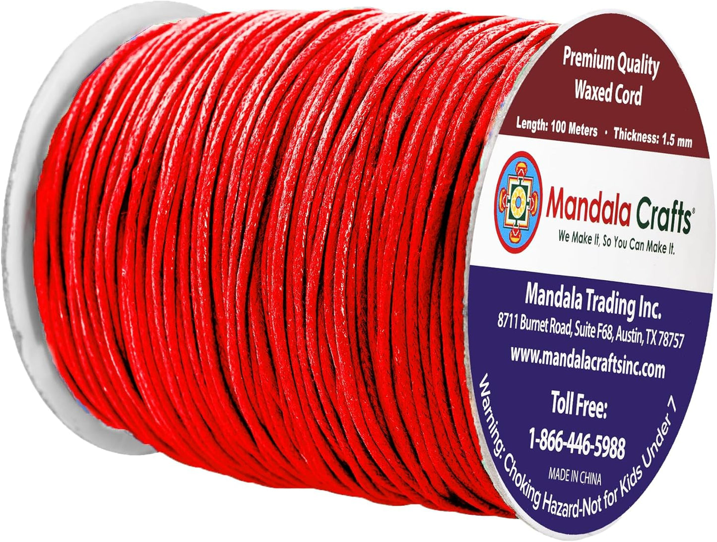 Mandala Crafts 1.5mm 109 Yards Red Cotton Waxed Cord for Jewelry Making Bracelet Cord Waxed String - Beading String Thread Jewelry Cords for Necklaces String