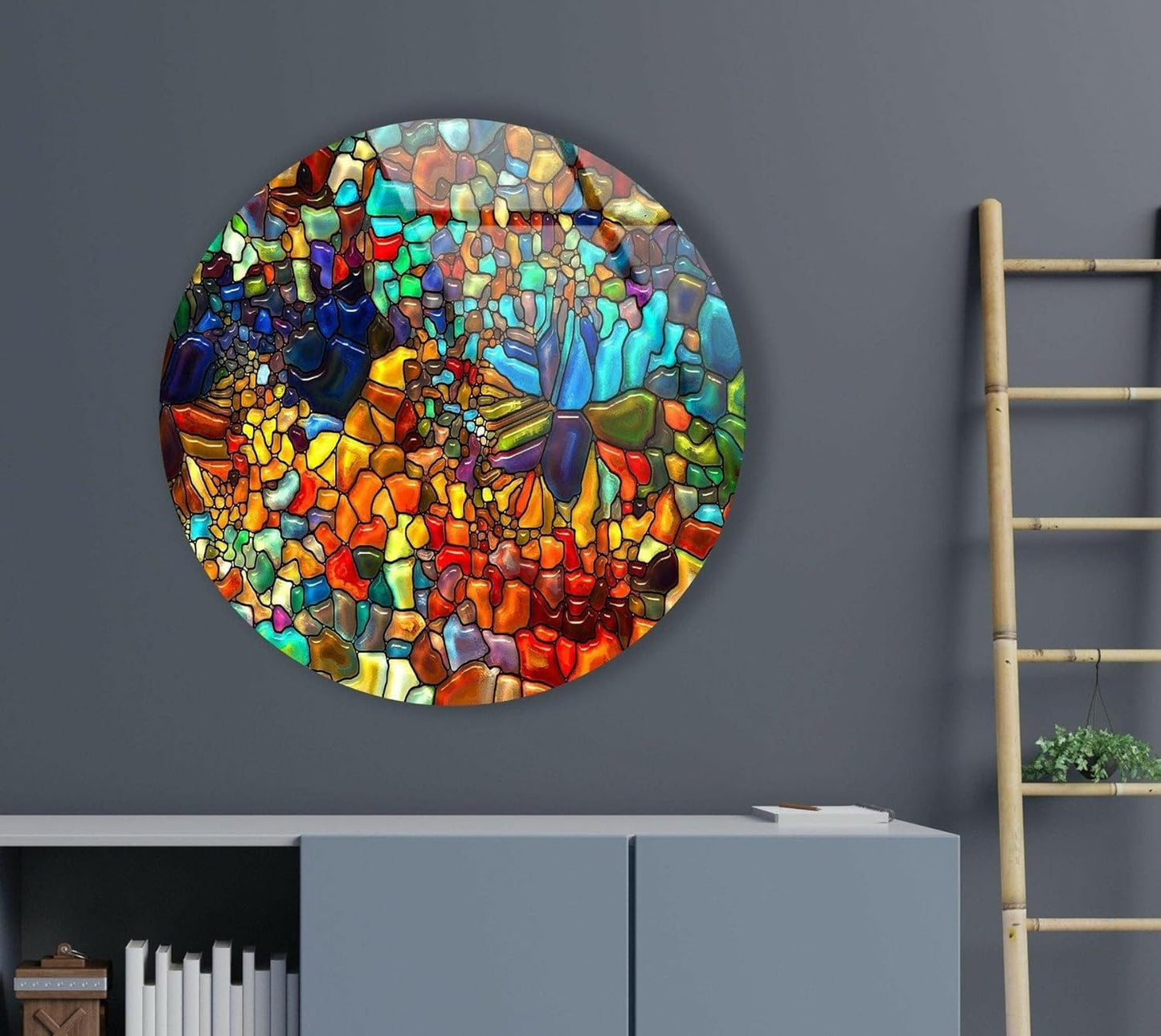 My Photostation.com 24''(60cm) Diameter Red Mosaic Round Glass Wall Art Tempered Glass Printing Wall Decor Large Wall Art Wall Hangings