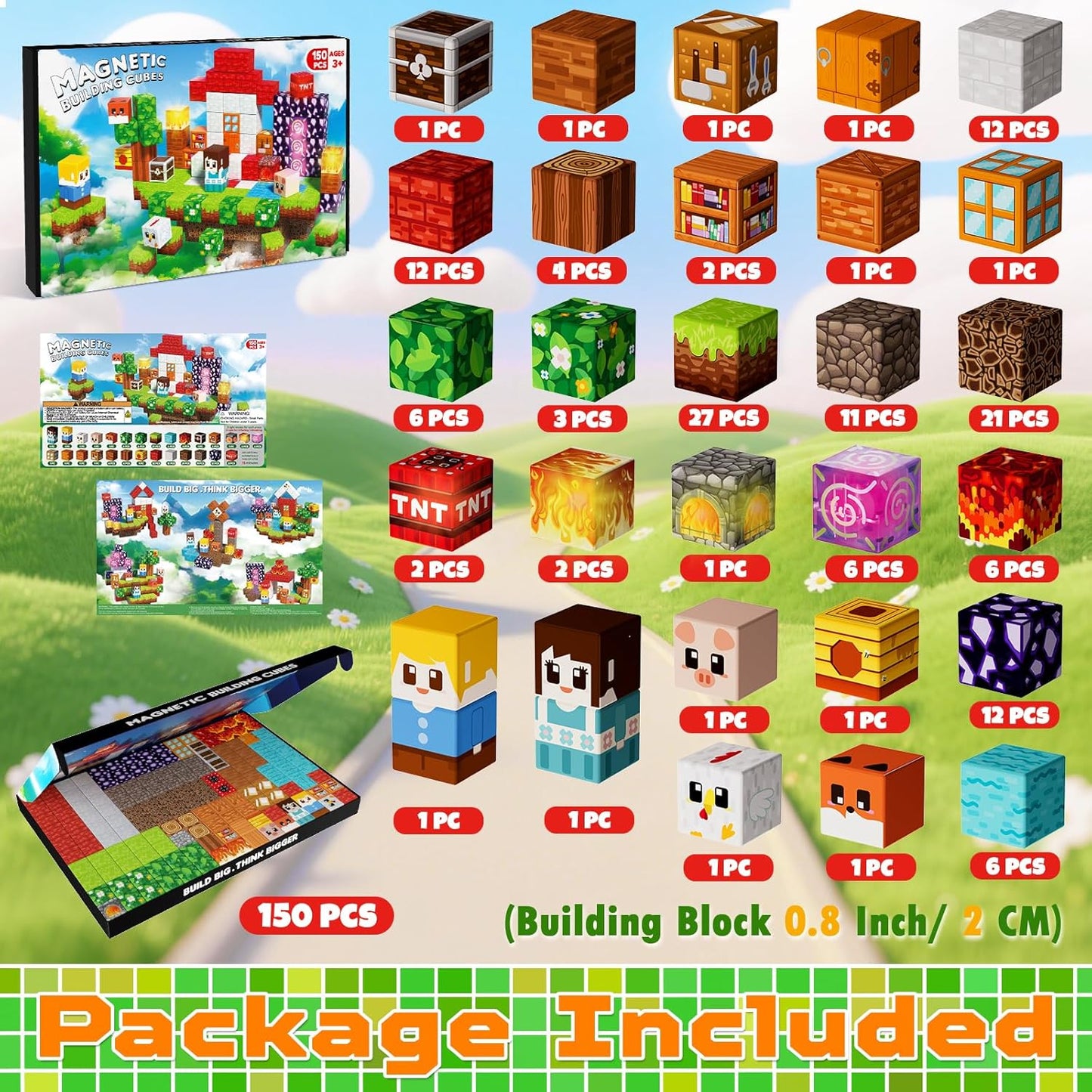 Goody King 150pcs Magnetic Blocks with Light Blocks, Educational Magent Toys for Kids Ages 3+, Magnetic Cubes Building Set Montessori STEM Gift, Creative Magnetic Blocks Building Set for Boys Girls