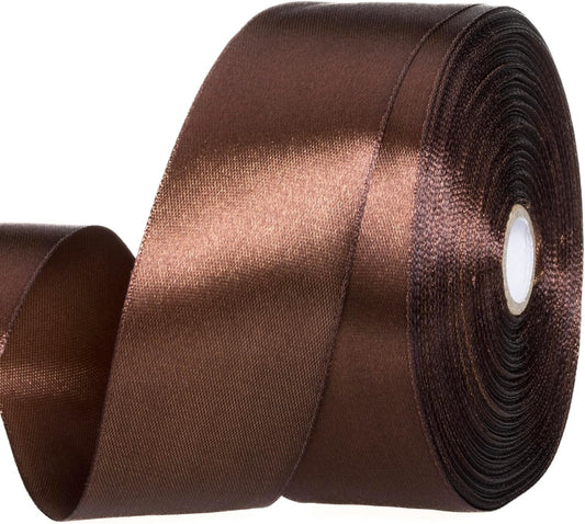 1 1/2 Inch Brown Solid Satin Ribbon, 50 Yards Craft Fabric Ribbon for Gift Wrapping Floral Bouquets Wedding Party Decoration