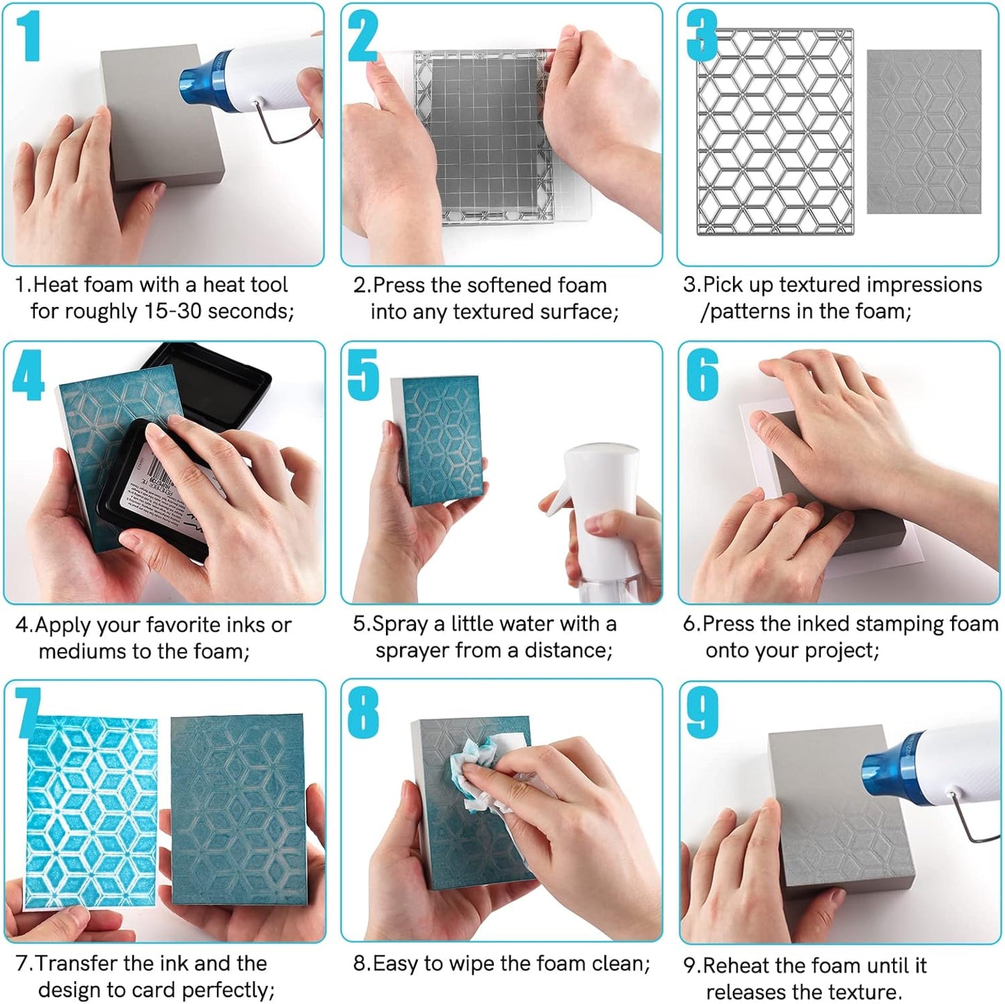 BAOFALI 4 Pcs Large Stamping Foam Grey Moldable Foam Stamps Plastic Dry Foam Stamp Pad Cut and Dry Foam Stamping Foam Block for Sculpture, Modeling, DIY Arts and Handicrafts Projects